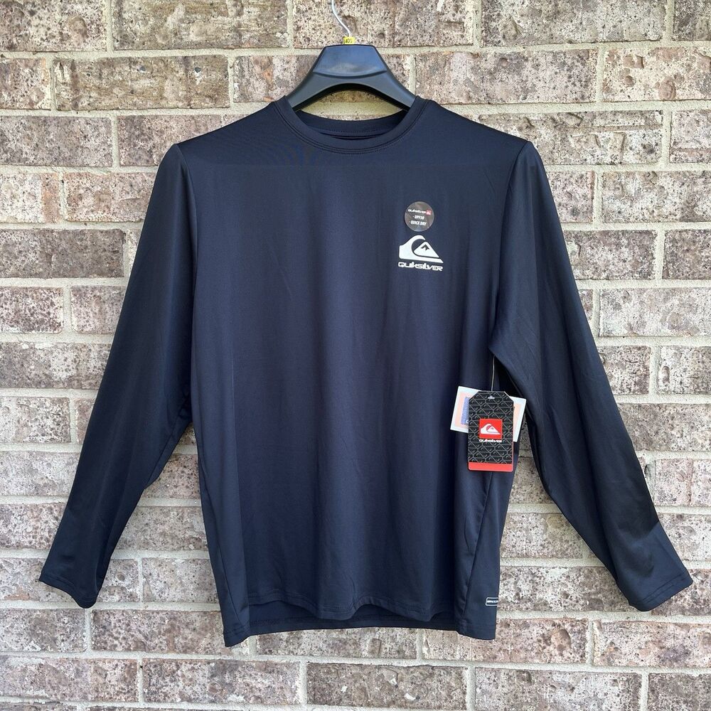 Quiksilver Men's LS Rash Guard Surf Shirt UPF 50 Quick Dry Black Size L New